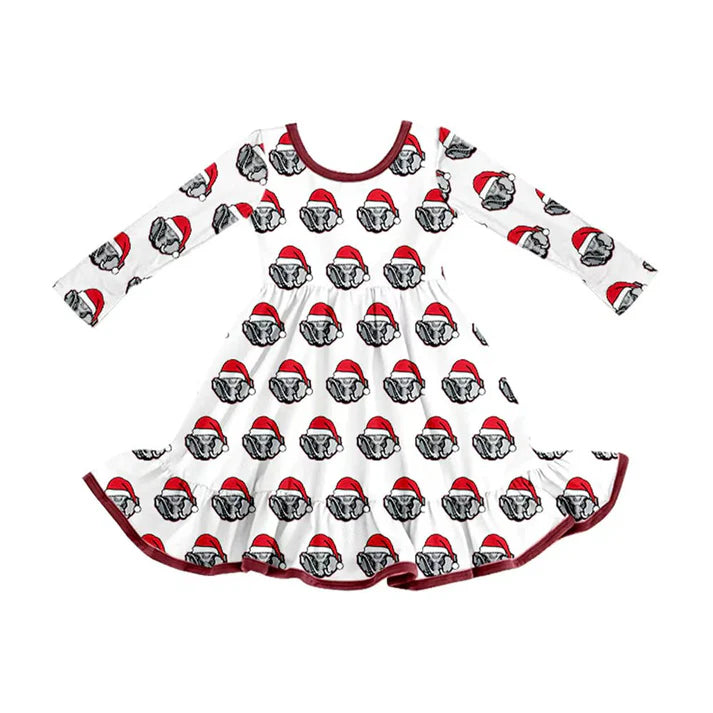 Preorder (moq 5)Baby Girls Alabama Team Christmas Ruffle Knee Length Dresses 8.12