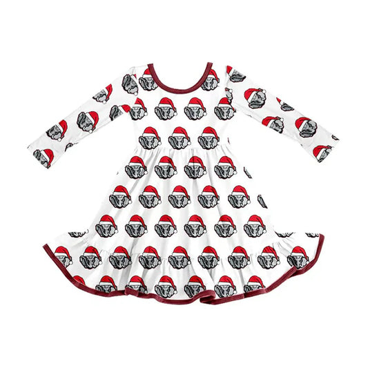 Preorder (moq 5)Baby Girls Alabama Team Christmas Ruffle Knee Length Dresses 8.12