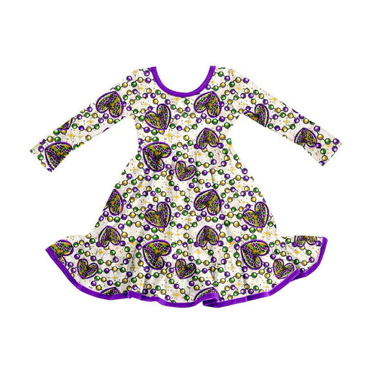 Preorder (moq 8)Baby Girls Leopard Hearts Checked Mardigras Ruffle Knee Length Dresses 9.9
