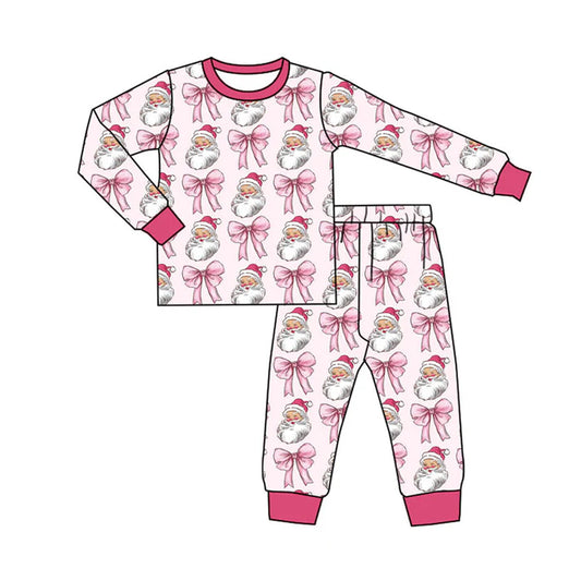 Preorder (moq 8)Baby Boys Pink Santa Bows Top Pants Christmas Pajamas Sets 9.18
