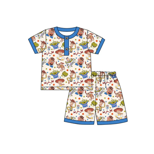 Preorder moq 5 Baby Boys Short Sleeves Cartoon Men Button Top Shorts Pajamas Set 4.14