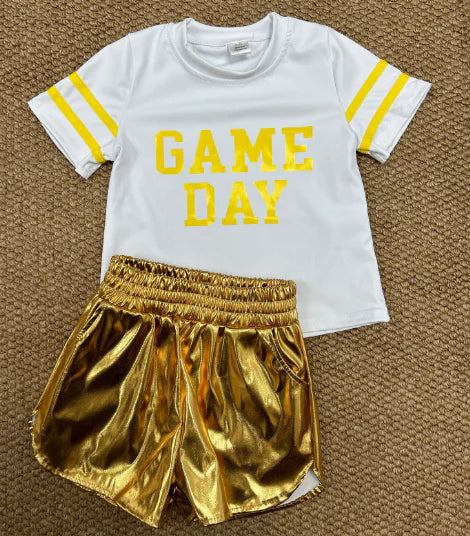 Baby Girls Vinyl Yellow Game Day Top Leather Shorts Team Active Set 11.5