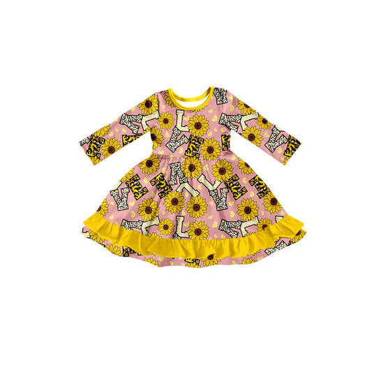 Preorder(moq 5) Baby Girls Love Sunflowers Valentine Ruffle Knee Length Dresses 10.14