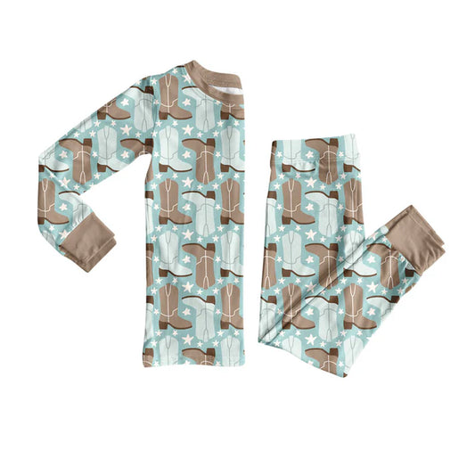 Preorder(moq 8)Baby Boys Green Boots Stars Top Pants Pajamas Sets 9.26