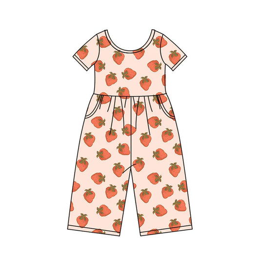 Preorder(moq 5) Baby Girls Berry Happy Strawberry Plaid Pockets Pants Jumpsuits 10.18