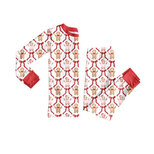 Preorder(moq 5) Baby Girls Christmas Gingerbread Bows Top Pants Lounge Wear Pajamas Sets 8.11