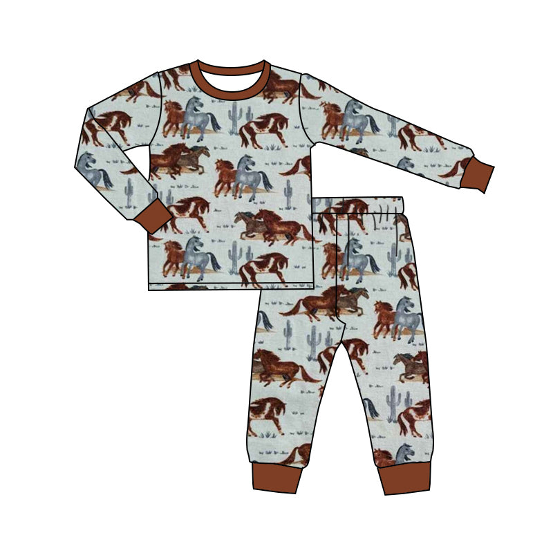 Baby Boys Pajamas Wild Horse Cactus Tee Top Pants Sleepwear Sets Preorder Moq 5