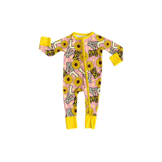 Preorder (moq 5)Baby Girls Love Sunflowers Valentine Zipper Footie Rompers 10.14