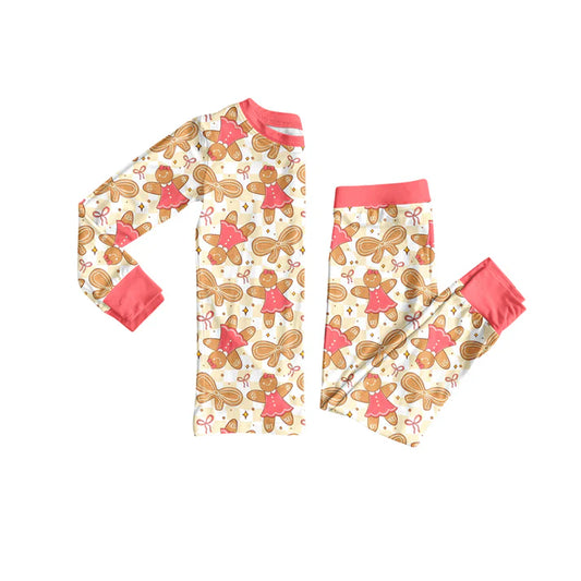 Preorder (moq 5)Baby Girls Long Sleeves Peach Bows Gingerbread Top Pant Pajamas Sets 6.21