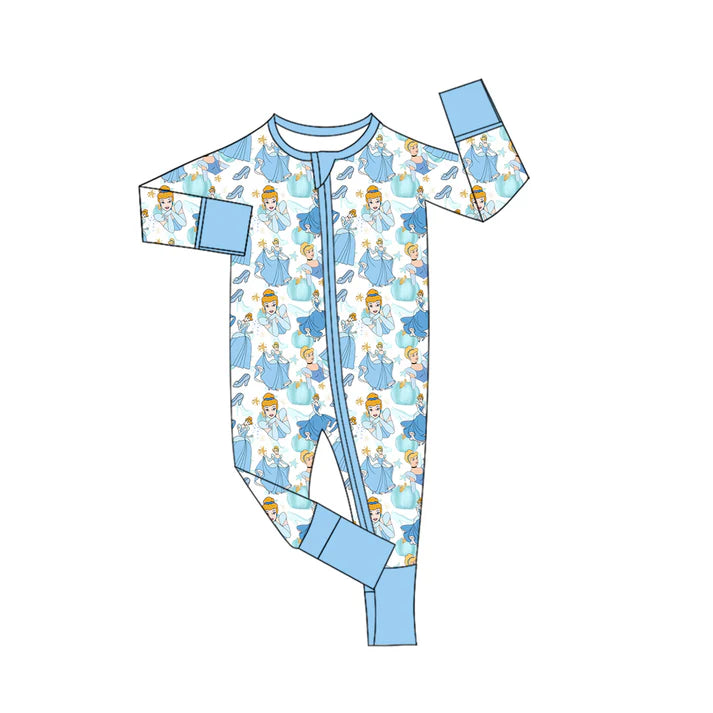 Preorder (moq 5)Baby Girls Cartoon Princess Zipper Footie Rompers 10.30