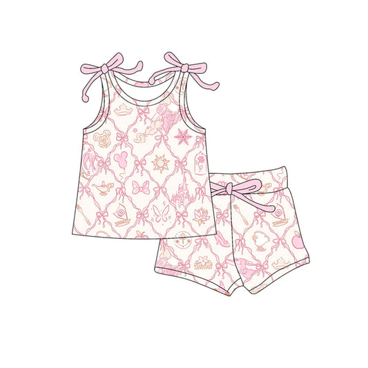 Preorder moq 5 Baby Girls Bows Sleeveless Cartoon Mouse Bows Top Short Set 4.16