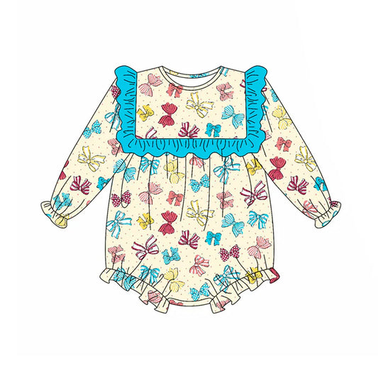 Preorder (moq 5)Baby Girls Long Sleeves Colorful Bows Ruffle Rompers 5.17