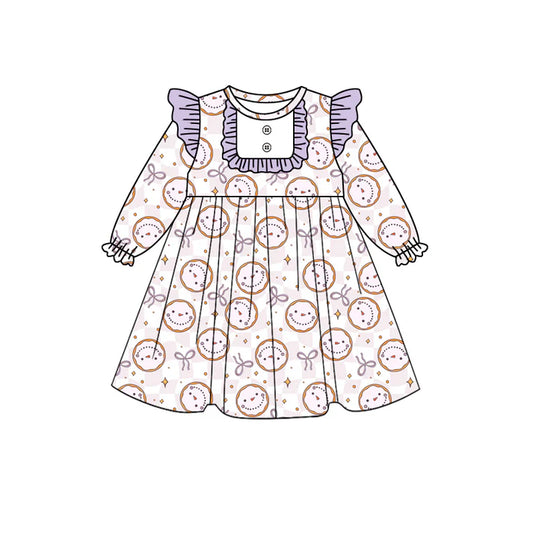 Preorder (moq 5)Baby Girls Purple Smile Bows Ruffle Knee Length Dresses 8.14