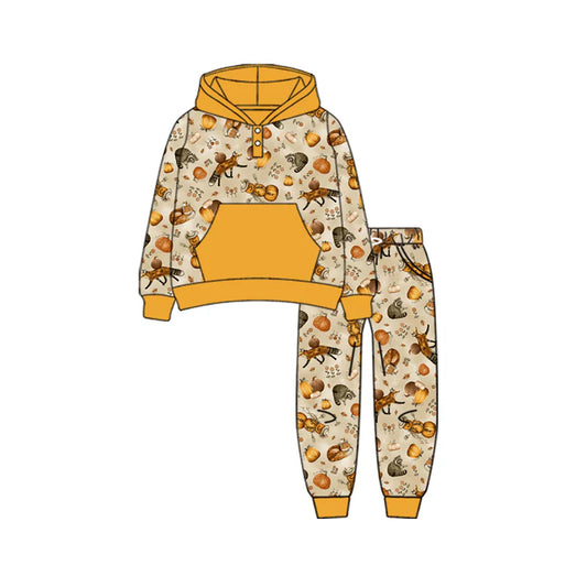 Preorder (moq 5)Baby Boys Long Sleeves Pumpkins Button Pockets Hoodies Top Legging Pants Fall Set 7.2