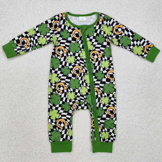 Baby Infant Boys Rompers St Patrick Day Quatrefoil Zip Rompers LR2090