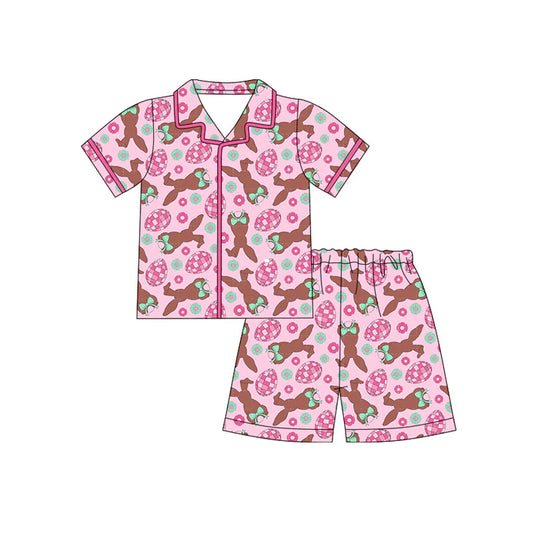 Preorder (moq 5)Baby Girls Rabbits Eggs Flowers Button Top Shorts Easter Pajamas Sets 12.13