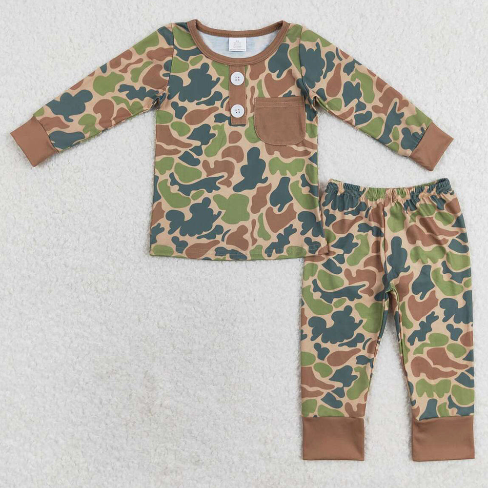 Baby Boys Pajamas Green Camo Pocket Top Pants Bamboo Pajamas Sets BLP0580