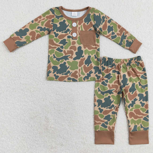 Baby Boys Pajamas Green Camo Pocket Top Pants Bamboo Pajamas Sets BLP0580