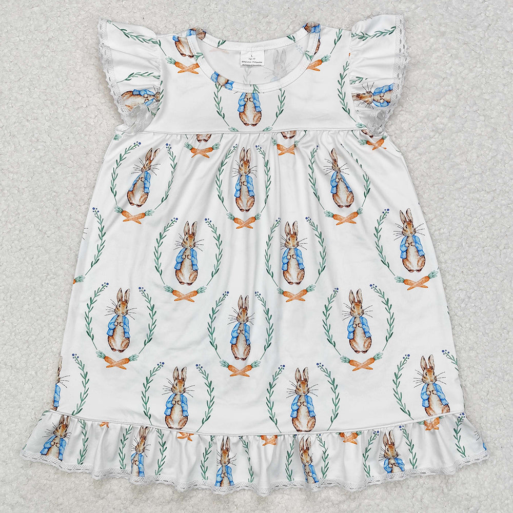 Baby Girls Dress Easter Rabbits Flutter Sleeve Knee Length Dresses GSD1458