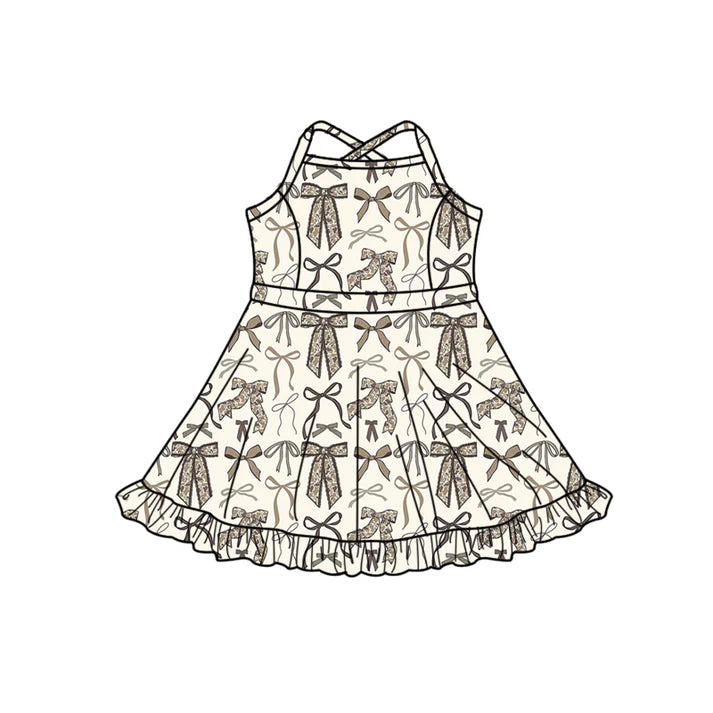 Preorder (moq 5)Baby Girls Strap Grey Camo Bows Shorts Ruffle Knee Length Dresses 12.15