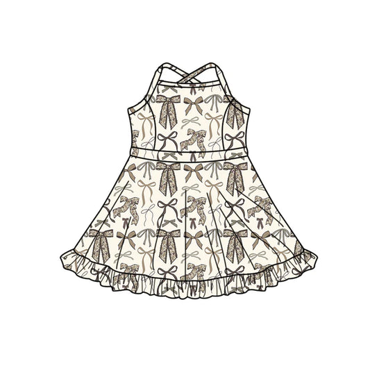 Preorder (moq 5)Baby Girls Strap Grey Camo Bows Shorts Ruffle Knee Length Dresses 12.15