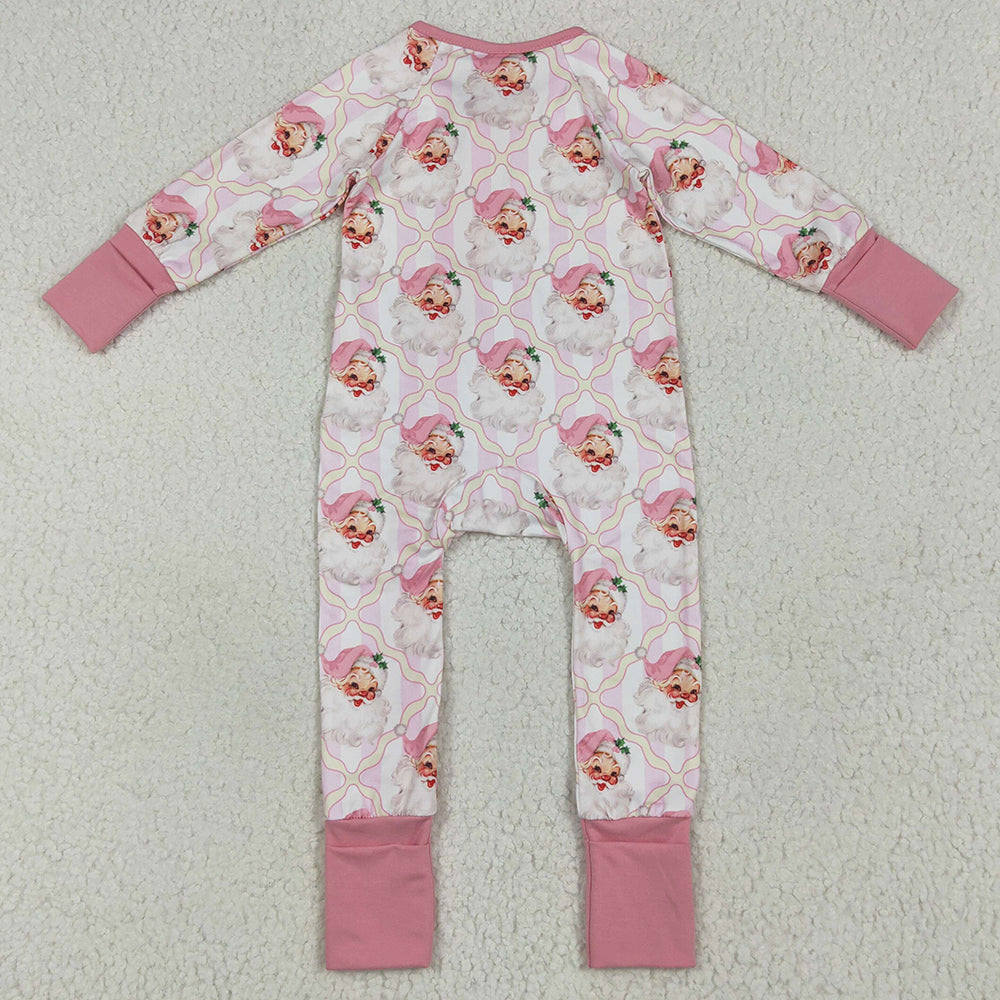 Baby Girls Rompers Christmas Pink Santa Plaid Zipper Rompers LR2224 6.19