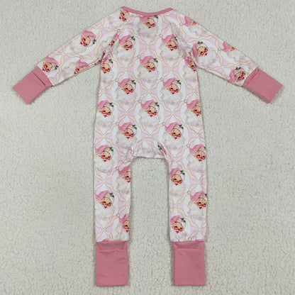 Baby Girls Rompers Christmas Pink Santa Plaid Zipper Rompers LR2224 6.19