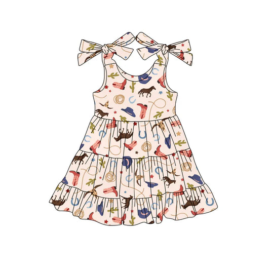 Preorder (moq 5)Baby Girls Pink Strap Boots Cactus Knee Length Dresses 4.24