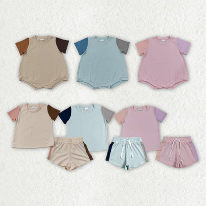 Sibling Baby Kids Clothes Patchwork Shirts Tops Shorts Clothes Set Rompers