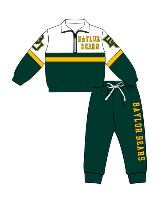 Preorder (moq 5)Baby Boys Baylor Bears Zipper Pullover Jogger Pants Team Clothes Set 1.7