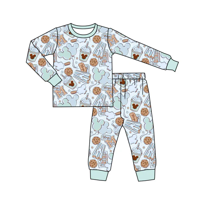 Preorder (moq 5)Baby Boys Blue Long Sleeves Cartoon Mouse Cookie Top Pant Pajamas Sets 5.16