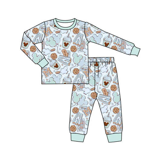 Preorder (moq 5)Baby Boys Blue Long Sleeves Cartoon Mouse Cookie Top Pant Pajamas Sets 5.16
