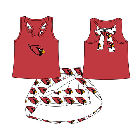 Preorder (moq 5)Baby Girls Red Cardinals team Top Skirt Skort Sets 6.23
