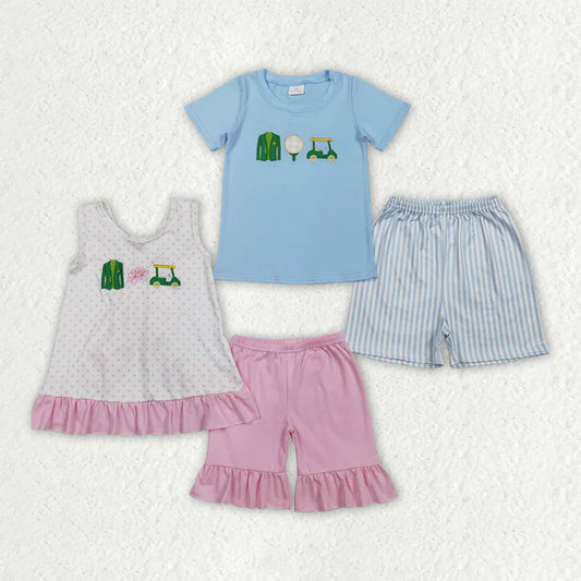 Sibling Baby Boys Girls Embroidery Golf Trucks Top Shorts Clothes Sets