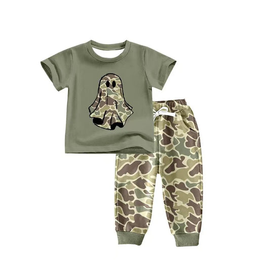 Preorder(moq 5) Baby Boys Green Halloween Ghost camo Top Pants Outfits Sets 8.14