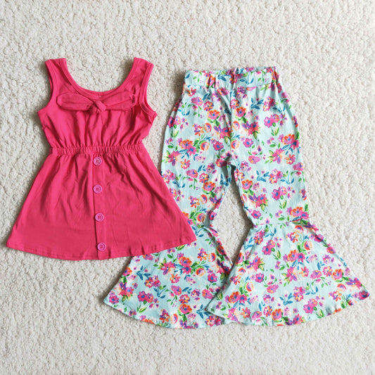 Flower Print Baby Girls Clothes Bell Bottom Outfits A18-11