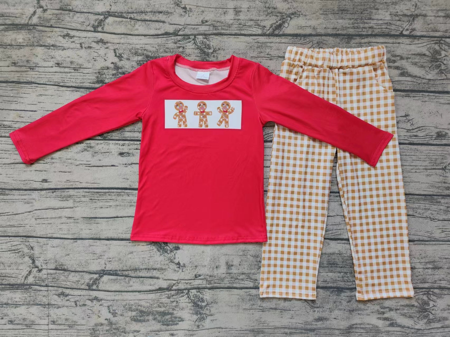 Baby Boys Clothes Christmas Gingerbread Top Checkered Pants Sets Preorder BLP0552