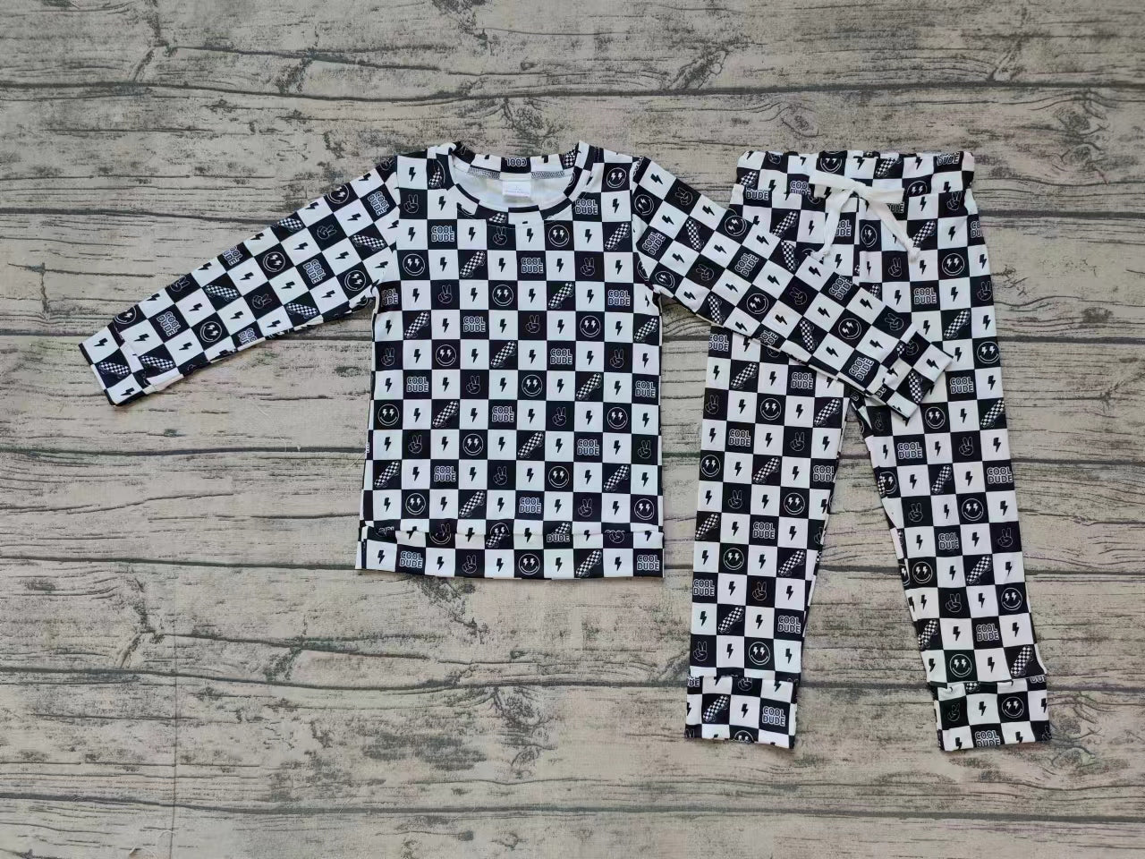 Baby Boys Pajamas Western Black Checkered Top Pants Pajamas Sets Preorder BLP0567