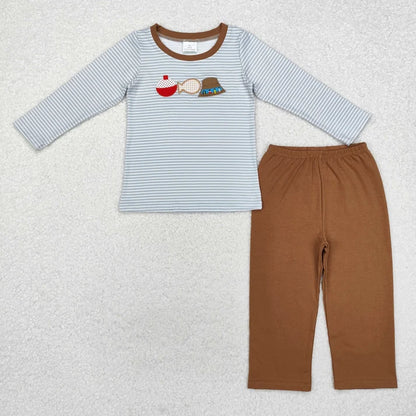 Sibling Baby Boys Long Sleeve Embroidery Deer Ducks Fishing Pants Hunting Clothes Sets
