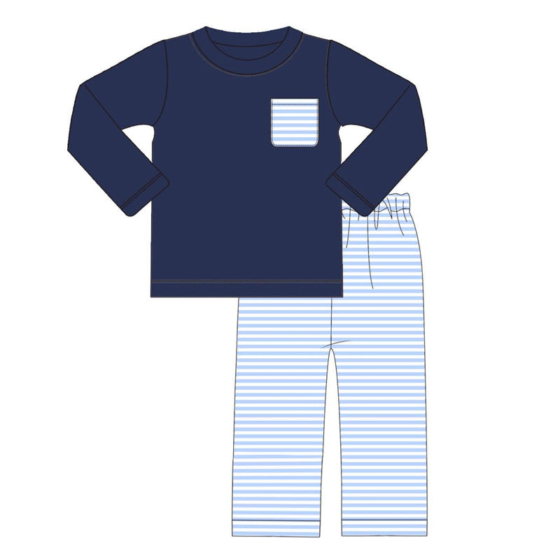 Baby Boys Clothes Navy Pocket Top Stripes Pants Sets Preorder BLP0615