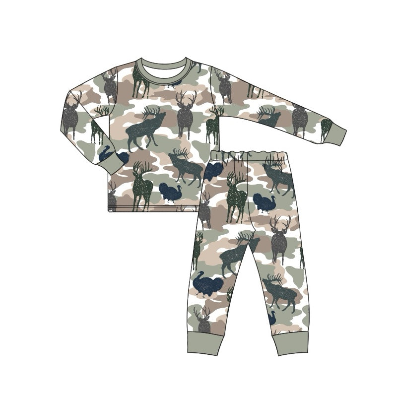 Baby Boys Pajamas Deers Hunting Camo Tee Shirt Pants Pajamas Sets Preorder BLP0667