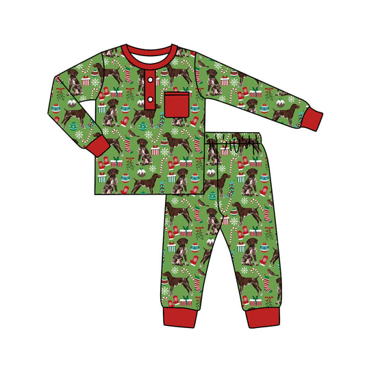 Baby Boys Pajamas Christmas Dogs Green Tee Shirt Pants Pajamas Sets Preorder BLP0672