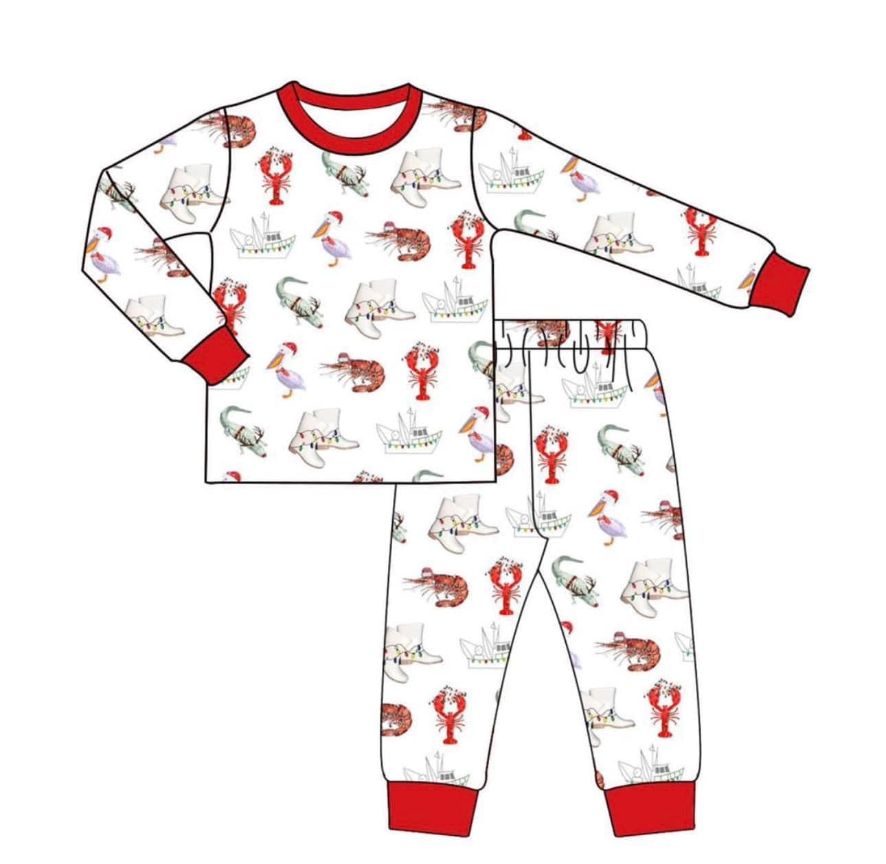 Baby Boys Pajamas Christmas Crawfish Crocodile Top Pants Pajamas Sets Preorder BLP0674