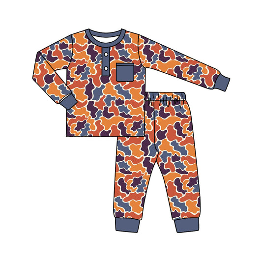 Baby Boys Pajamas Orange Navy Camo Top Pants Pajamas Sets Preorder BLP0681