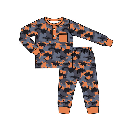 Baby Boys Pajamas Orange Grey Dinosaurs Camo Top Pants Pajamas Sets Preorder BLP0682