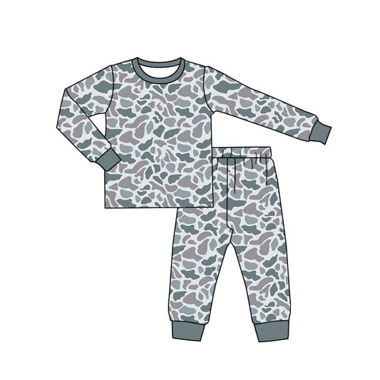 Baby Boys Pajamas Fall Grey Camo Top Pants Pajamas Sets Preorder BLP0709