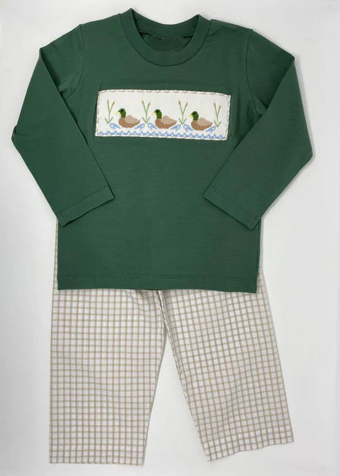 Baby Boys Clothes Green Checkered Ducks Tee Shirt Pants Sets Preorder BLP0717