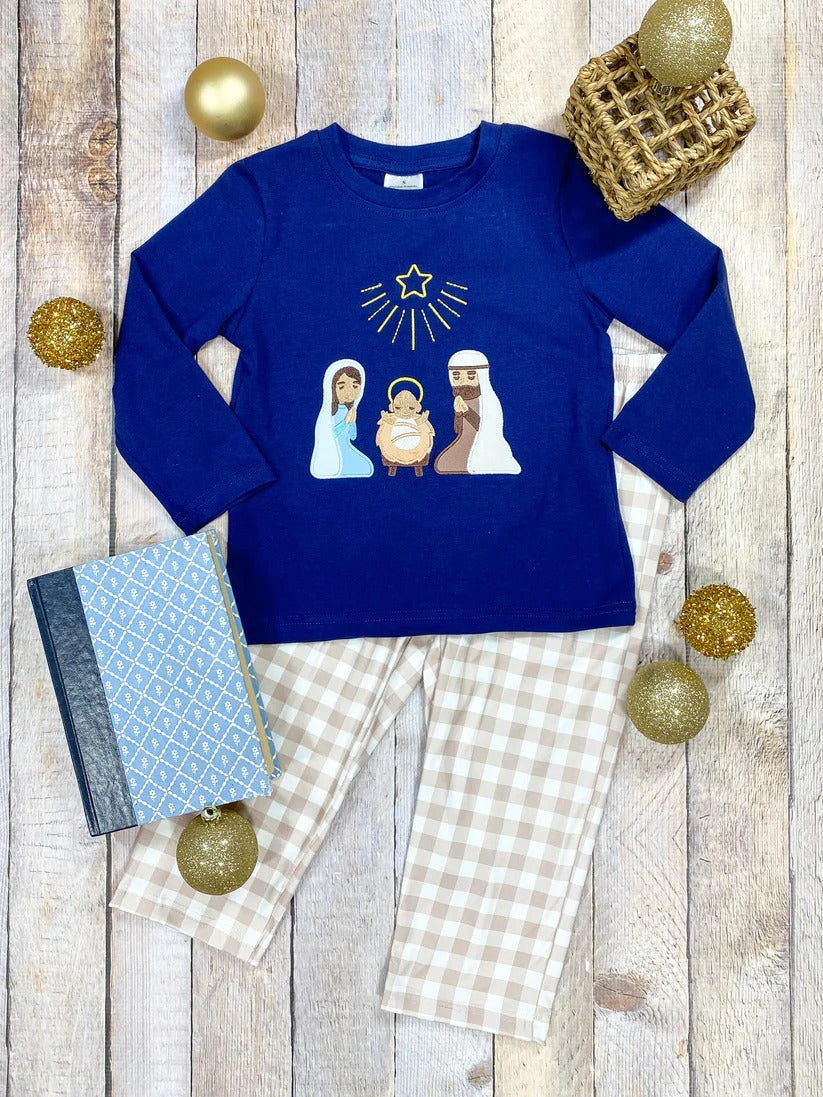 Baby Boys Clothes Blue Christmas Nativity Tee Top Pants Sets Preorder BLP0723