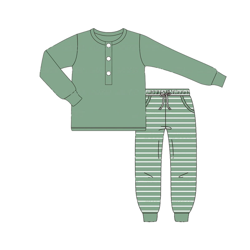 Baby Boys Clothes Green Buttons Top Stripes Pockets Pants Sets Preorder BLP0737