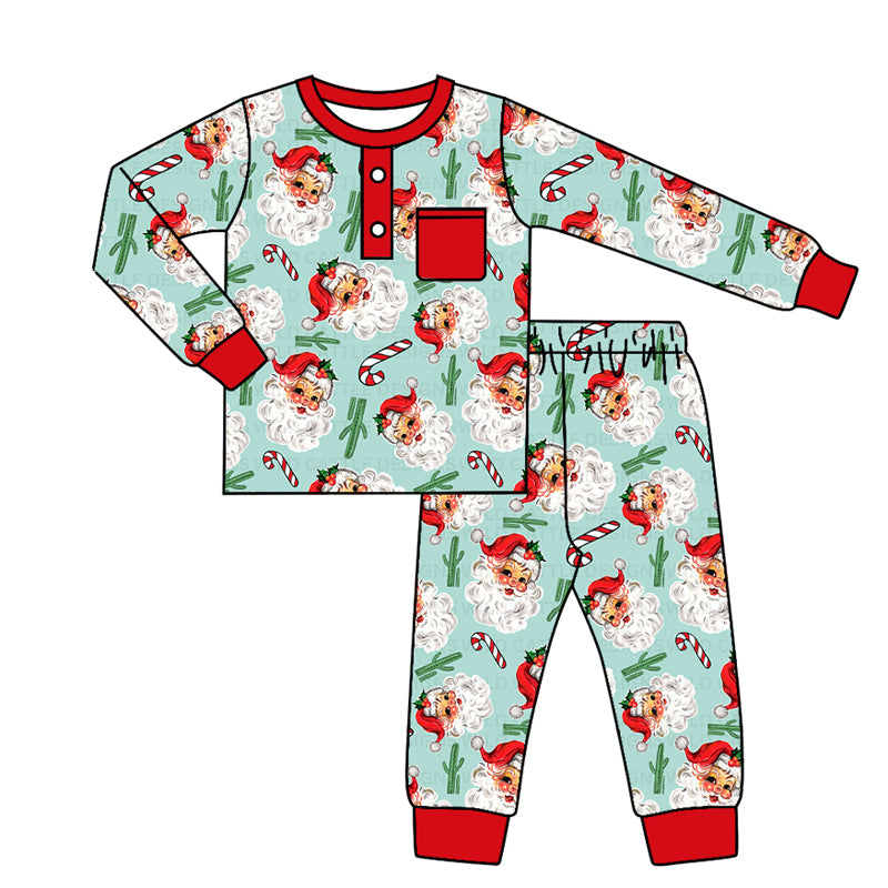 Baby Boys Pajamas Christmas Western Cactus Santa Shirt Pants Pajamas Sets Preorder BLP0757